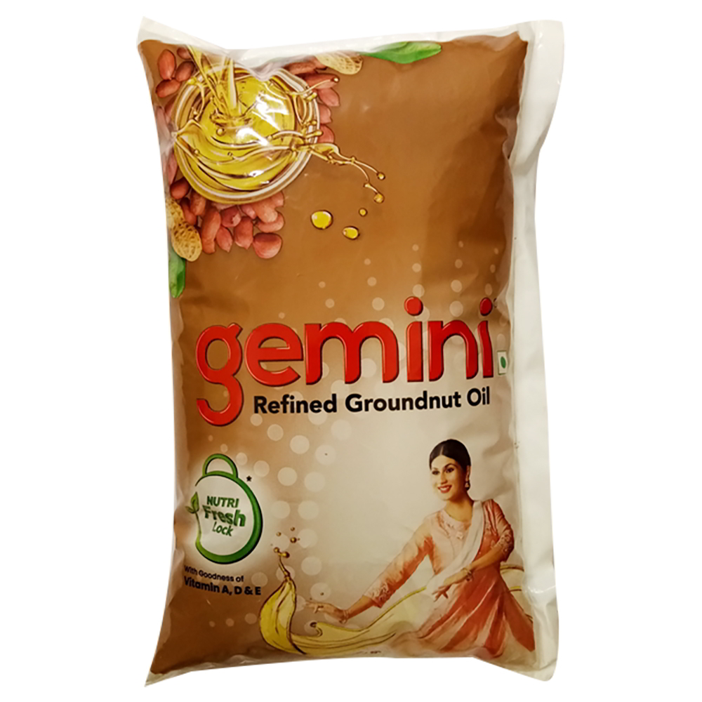 Gemini Refined Groundnut Oil Pouch - 1 Liter